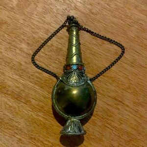 Unique Antique East Asia Brass Snuffer Amulet Pendant with Vintage Applicator